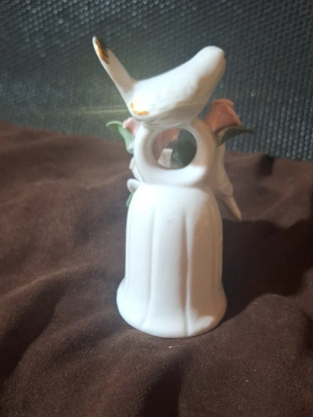 Vintage Porcelain Bird & Rose Bell with Pink Blossoms